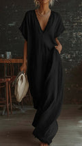 Women’s Lace-Trimmed V-Neck Loose-Fit Dress