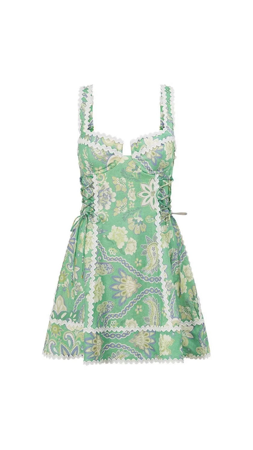 Women’s Printed Spaghetti-Strap Dress with Lace Splicing