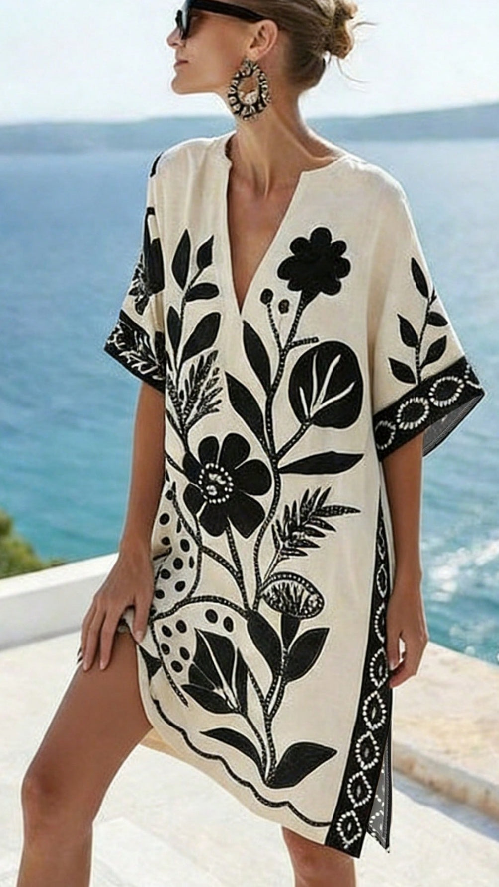 Women’s Loose-Fit Printed V-Neck Casual Vacation Dress