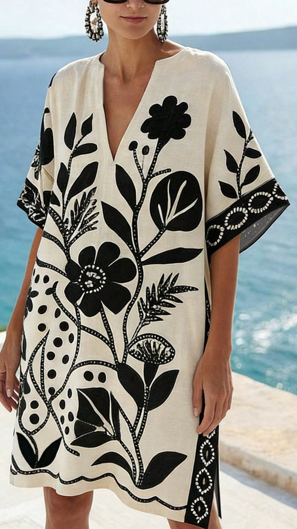 Women’s Loose-Fit Printed V-Neck Casual Vacation Dress