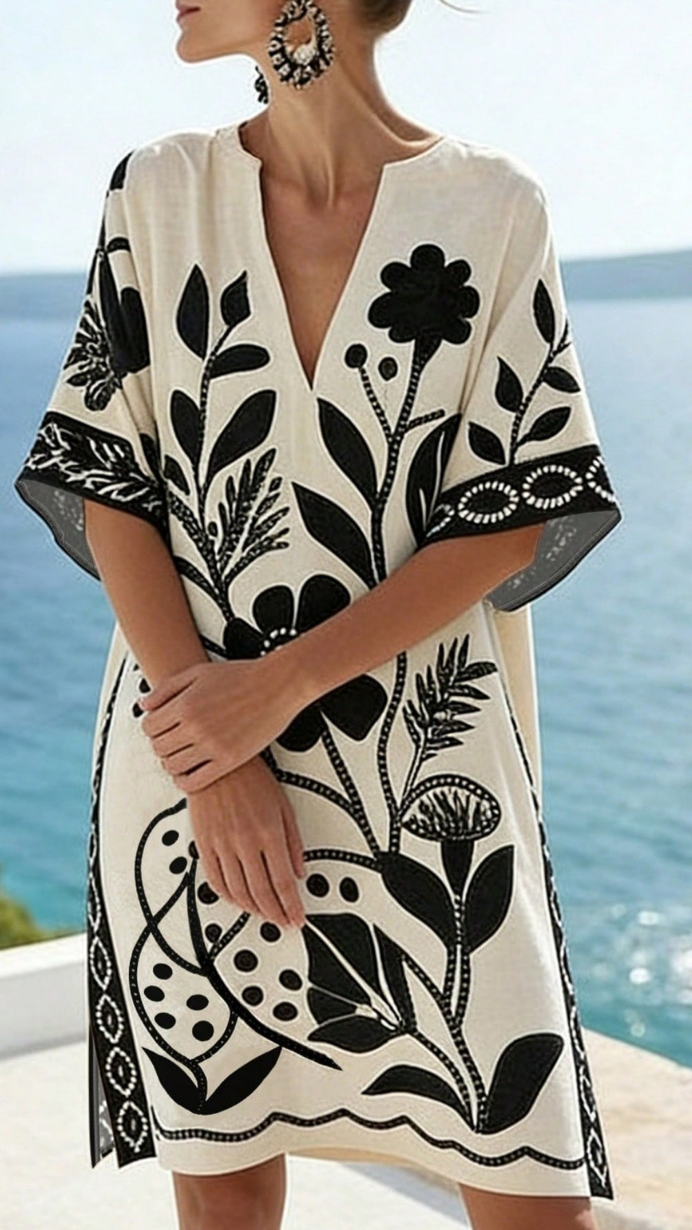 Women’s Loose-Fit Printed V-Neck Casual Vacation Dress