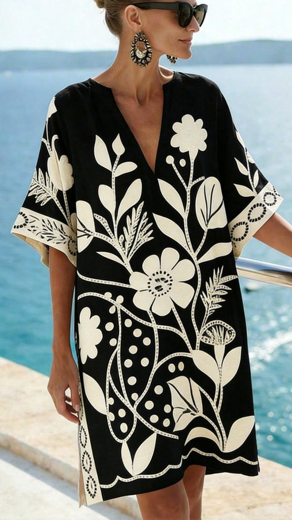Women’s Loose-Fit Printed V-Neck Casual Vacation Dress