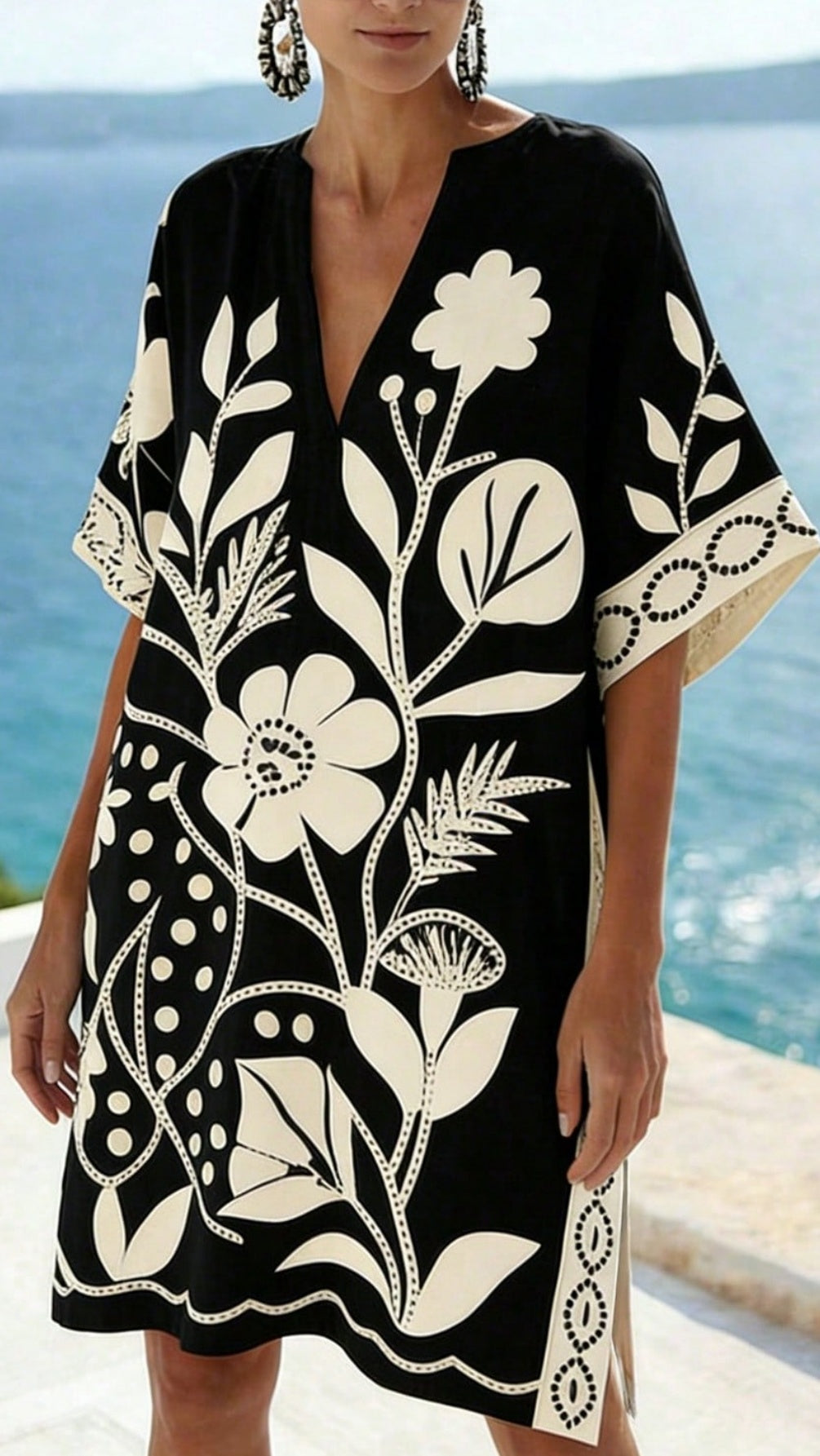 Women’s Loose-Fit Printed V-Neck Casual Vacation Dress