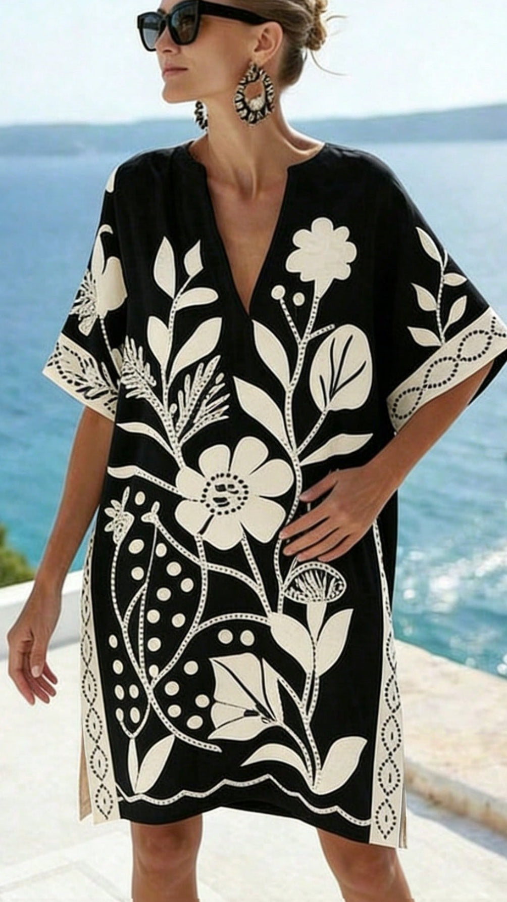 Women’s Loose-Fit Printed V-Neck Casual Vacation Dress