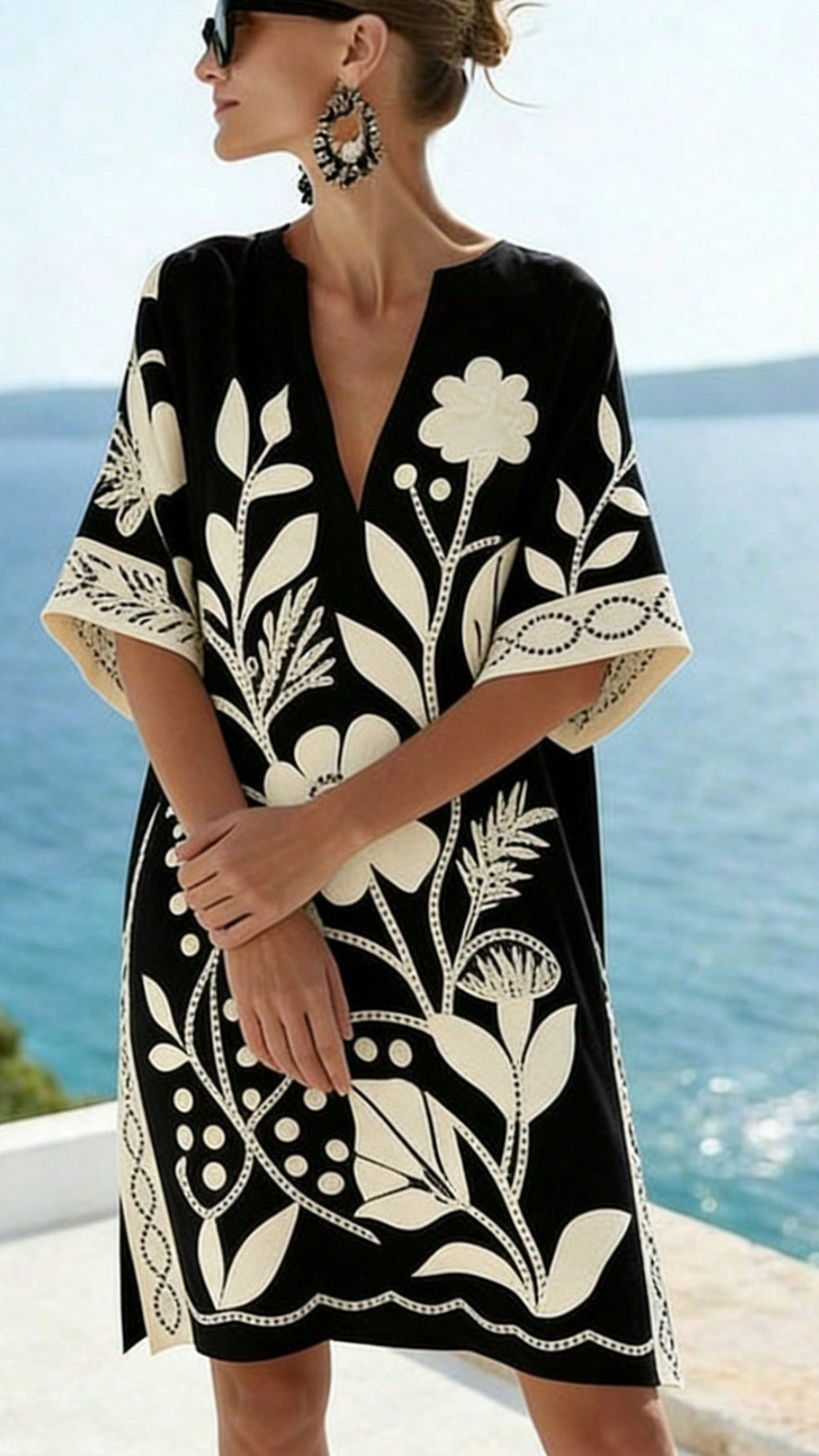 Women’s Loose-Fit Printed V-Neck Casual Vacation Dress