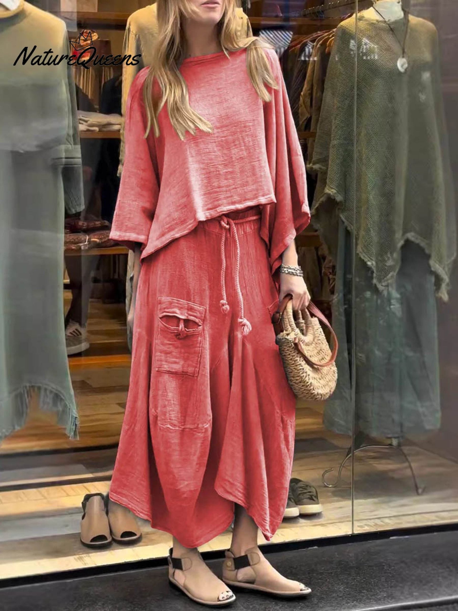Women’s Solid Color Casual Loose Elegant Stylish Skirt Two Piece Suit
