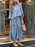 Women’s Solid Color Casual Loose Elegant Stylish Skirt Two Piece Suit