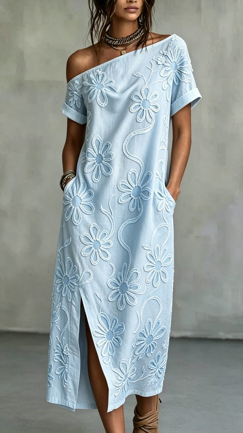 Women’s Off-Shoulder Floral Slit Dress