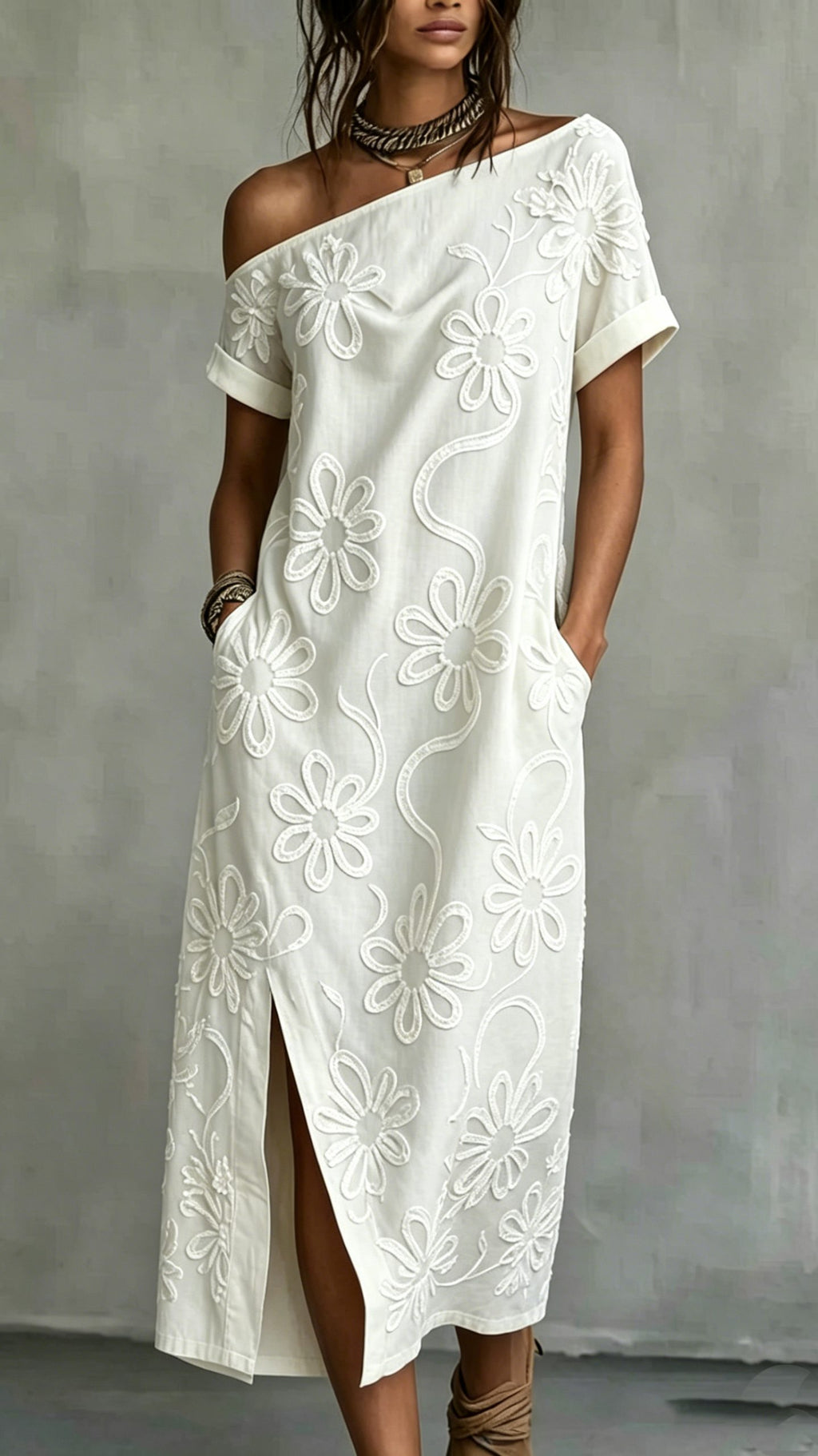 Women’s Off-Shoulder Floral Slit Dress
