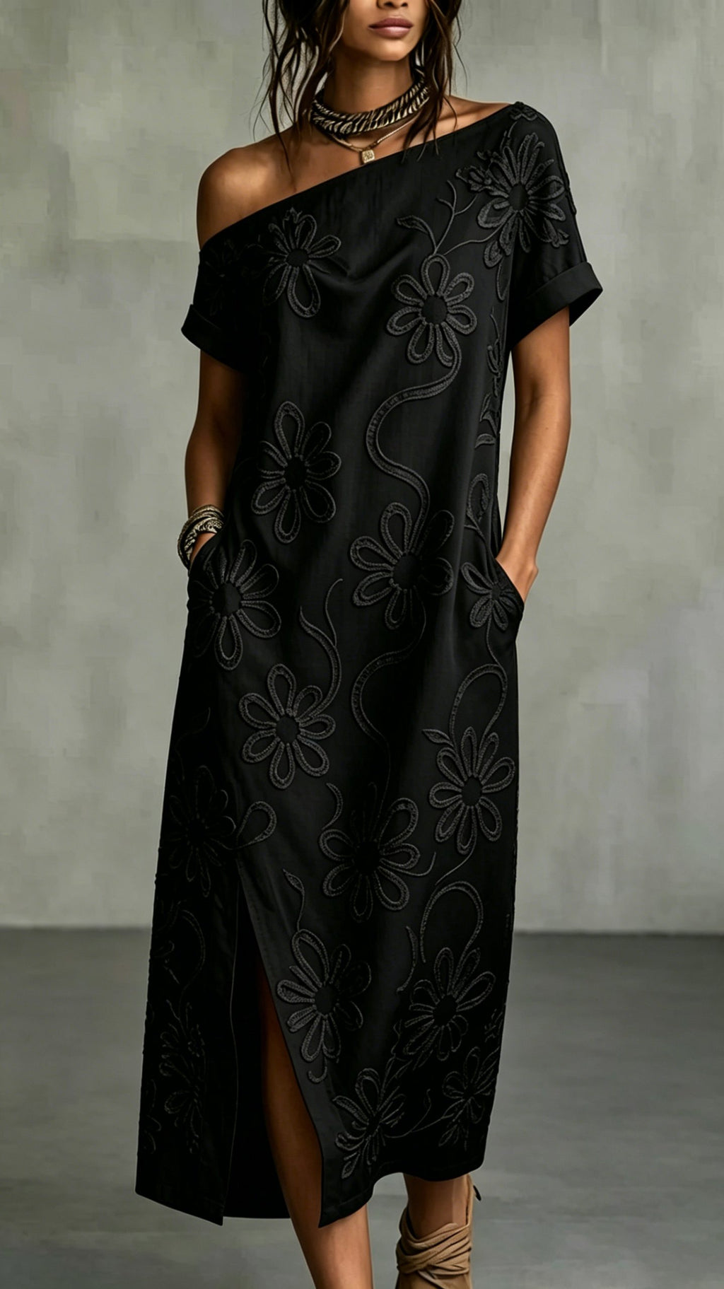 Women’s Off-Shoulder Floral Slit Dress