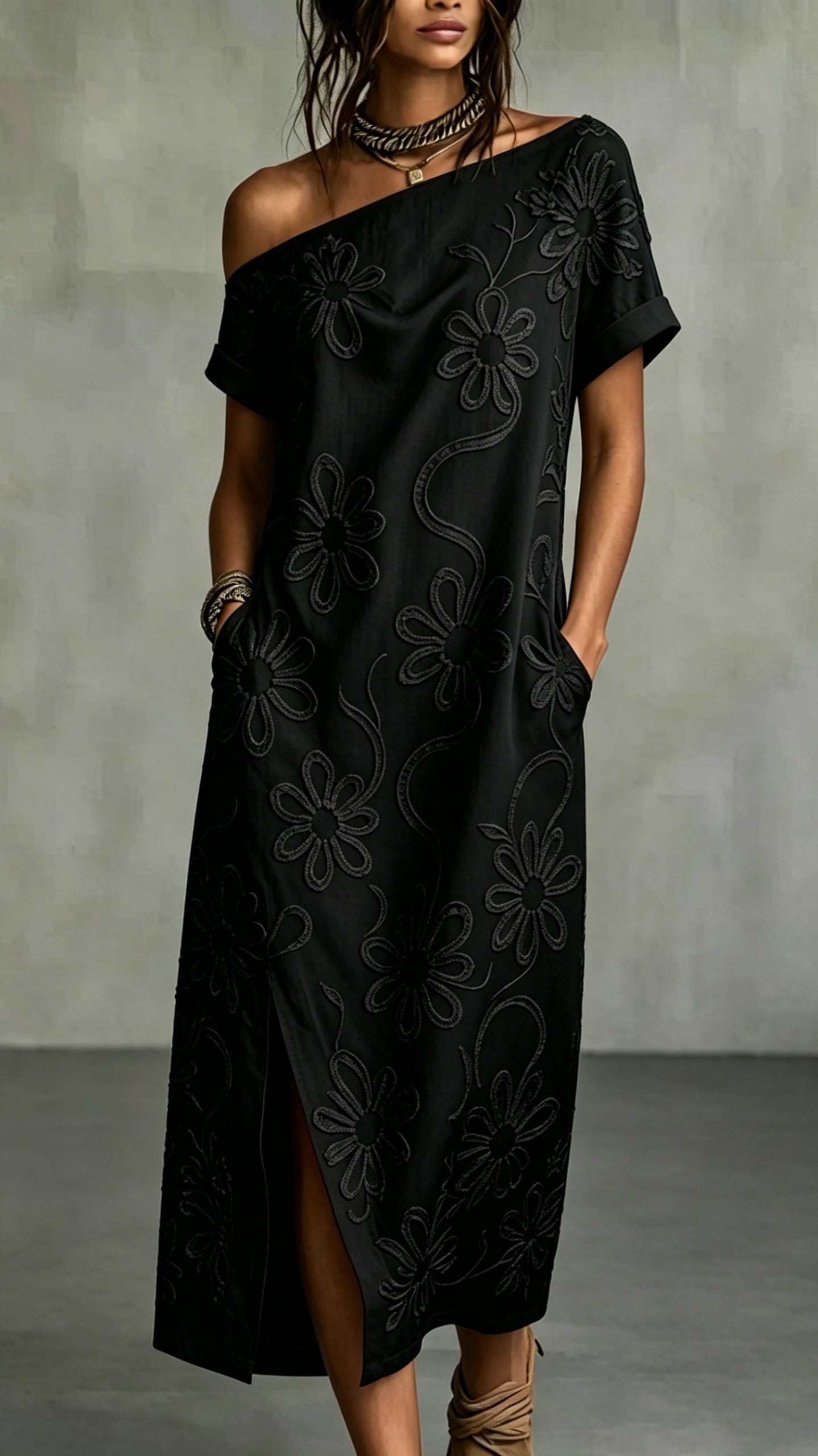 Women’s Off-Shoulder Floral Slit Dress