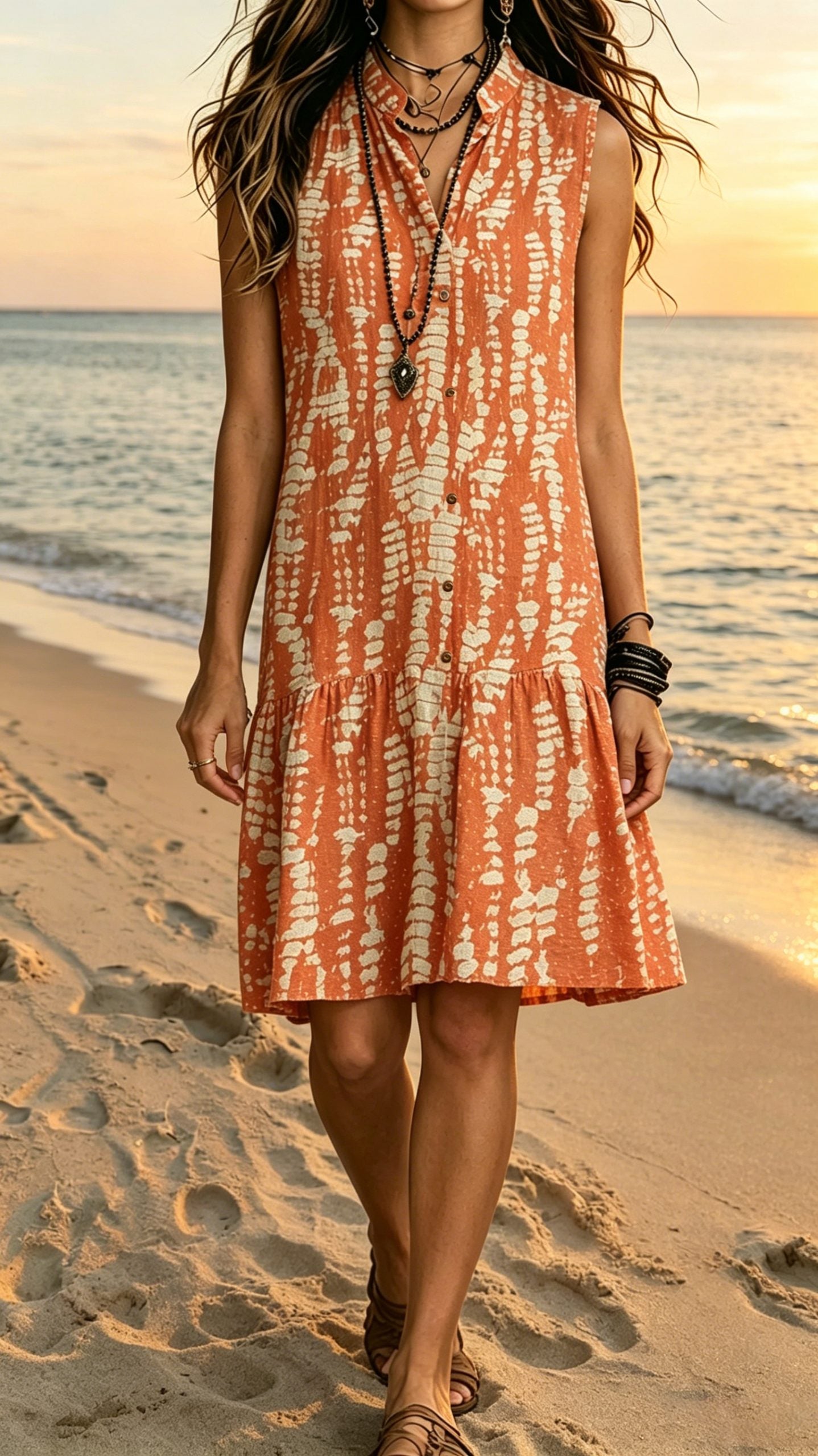 [Buy 2 Free Shipping]Bohemian-Style Printed Sleeveless Maxi Dress with Shirt Collar