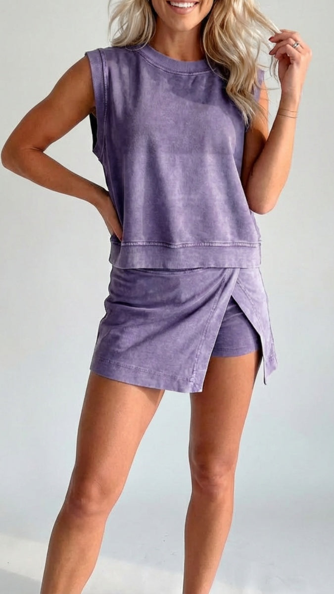 Women’s Distressed-Look Pure Cotton T-Shirt & Shorts Two-Piece Set