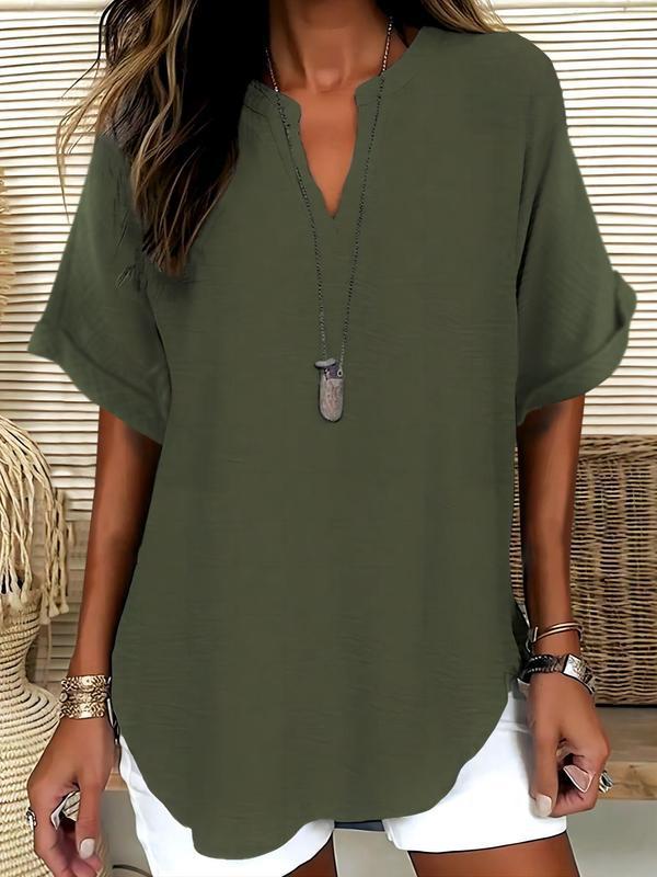 Women’s Solid-Color Short-Sleeve Shirt  Casual Everyday Top