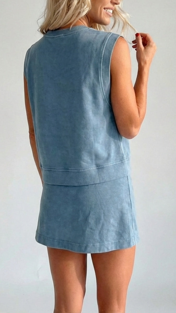 Women’s Distressed-Look Pure Cotton T-Shirt & Shorts Two-Piece Set