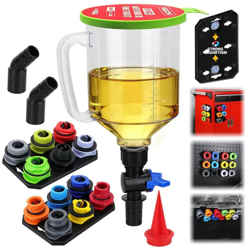 18-Piece Engine Oil Funnel Set with 12 Adapters and Storage Tray
