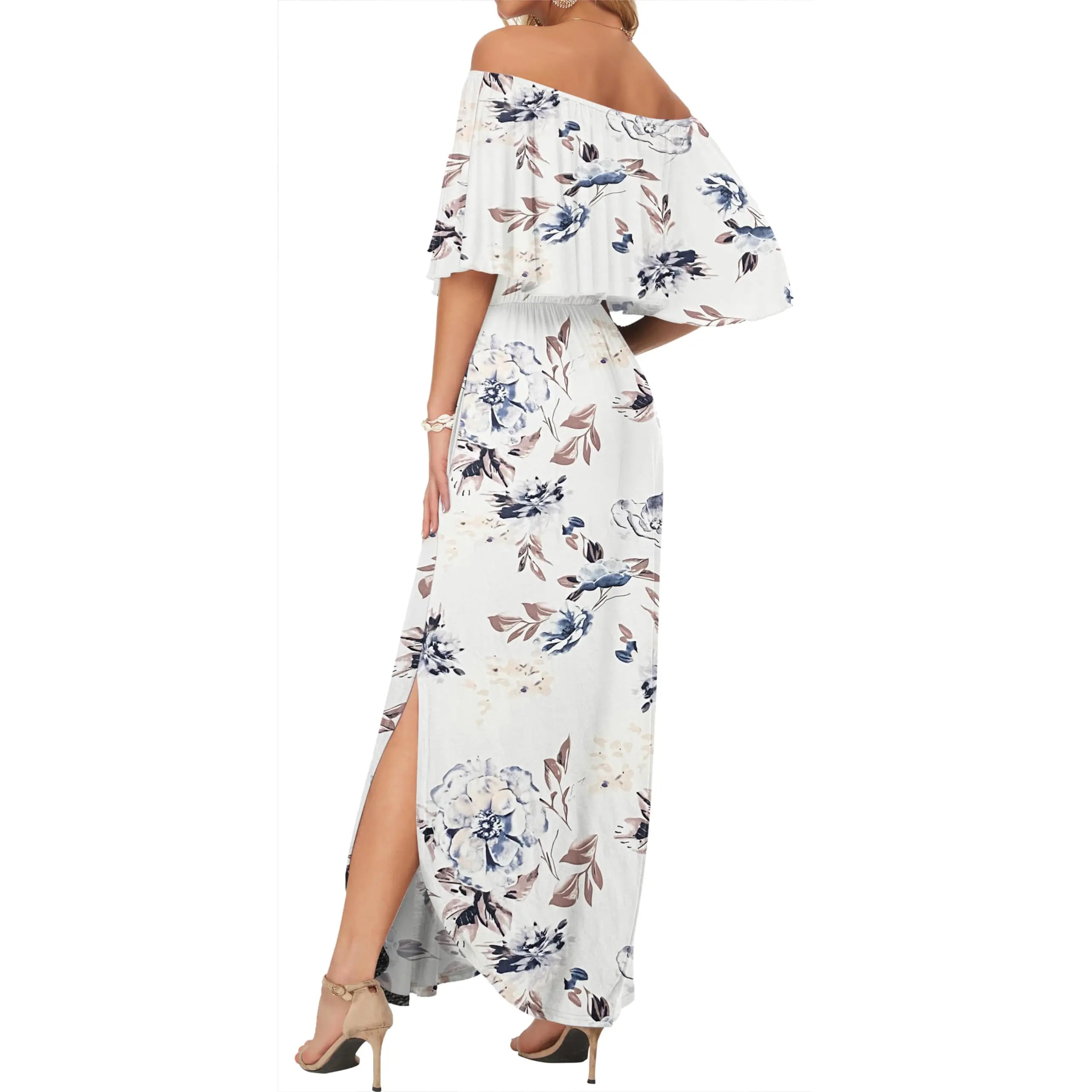 Plus Size Off-Shoulder Dress | Summer Casual | Long Ruffle | Side Split | Beach Maxi | With Pockets | Wedding Guest