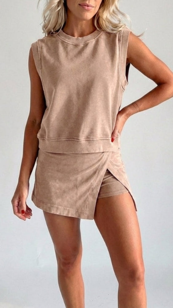 Women’s Distressed-Look Pure Cotton T-Shirt & Shorts Two-Piece Set
