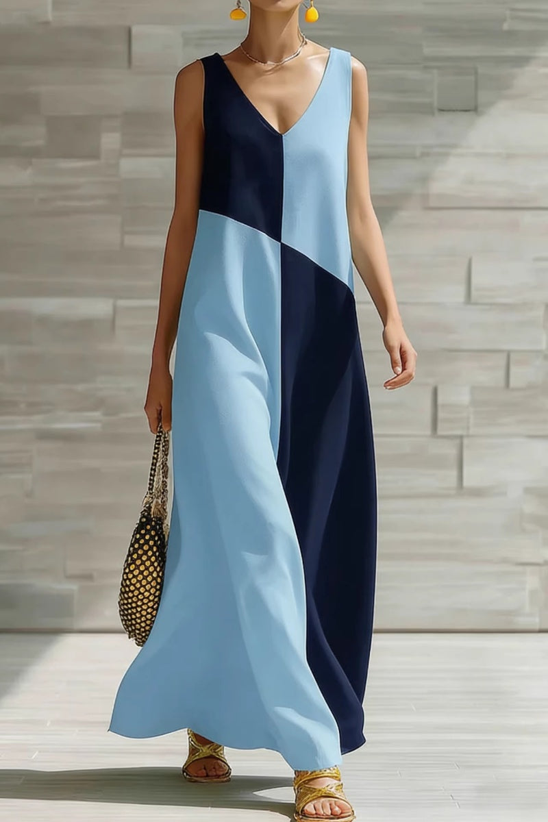 Women’s Color-Block Casual V-Neck Dress