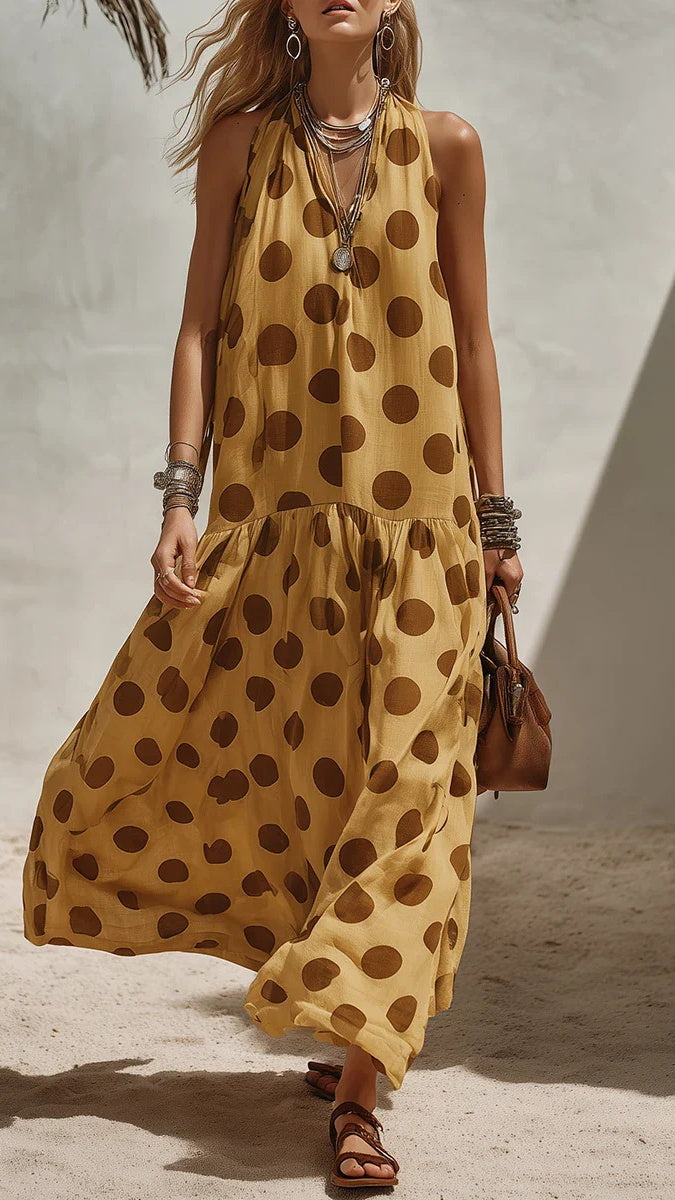 Women’s Elegant Polka-Dot Sleeveless Loose-Fit Dress