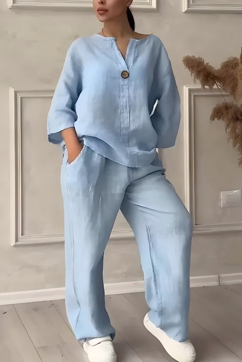 CLEARANCE SALE🔥 Women’s Casual button decorated cotton and linen two-piece set