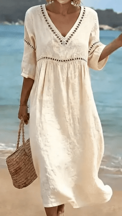 Women’s Solid Color Retro Casual Stylish Vacation Cotton Dress