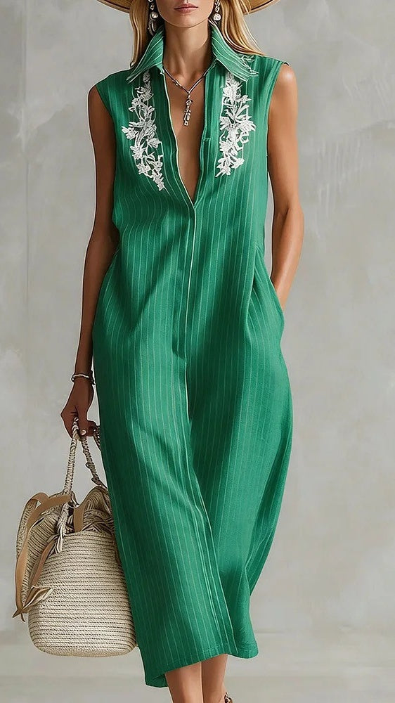 Women’s Sleeveless V-Neck Striped Shirt Dress