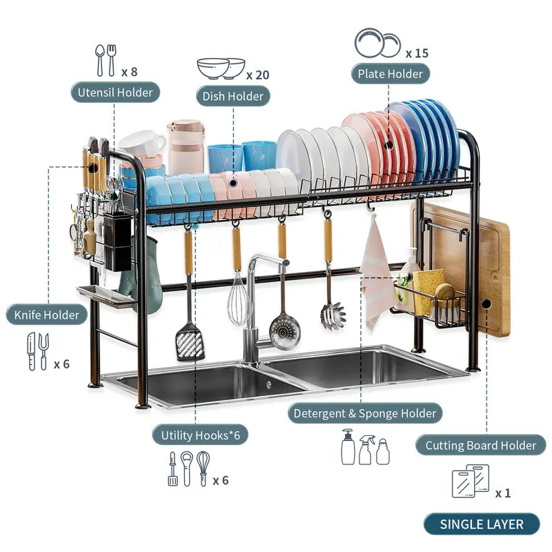 Over Sink Dish Drying Rack with Large Storage Space – 1 & 2 Tier
