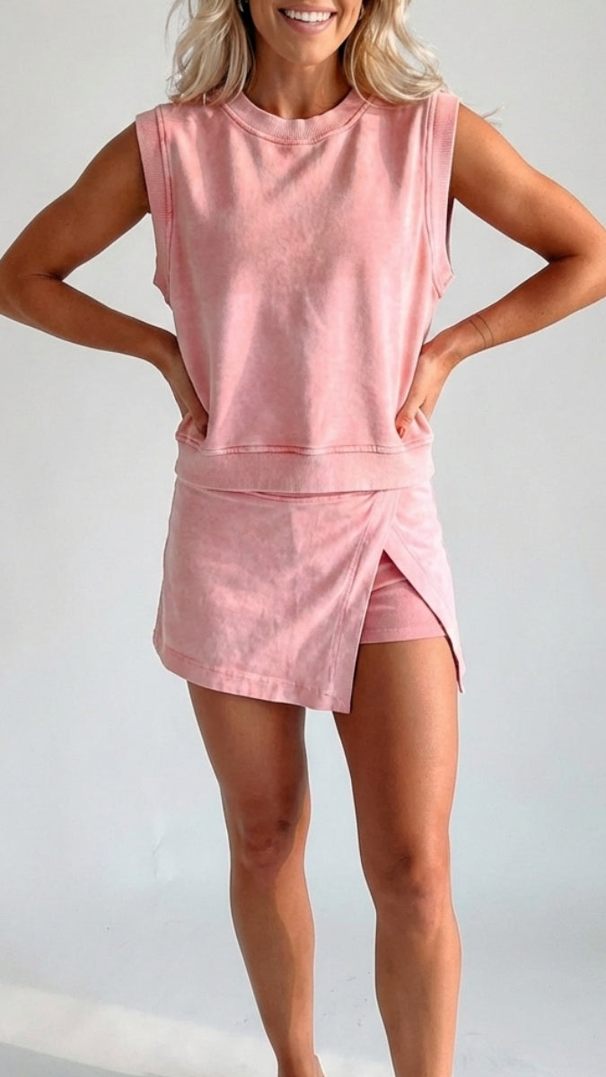 Women’s Distressed-Look Pure Cotton T-Shirt & Shorts Two-Piece Set