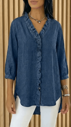 New Arrivals🔥 Women’s Casual Denim V-Neck Ruffled Shirt