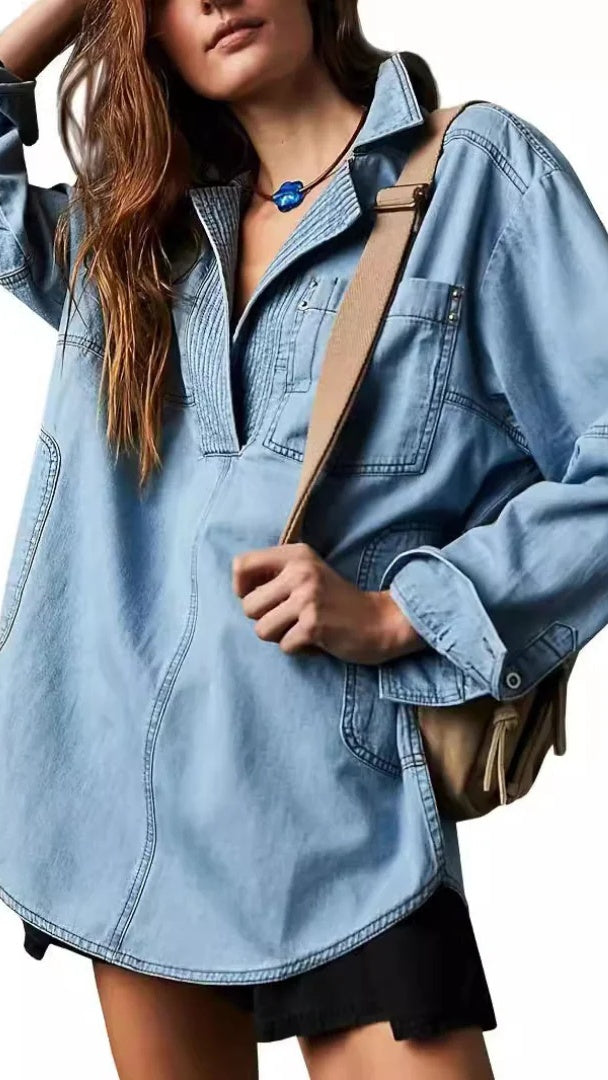 Women’s Stylish V-Neck Denim Top