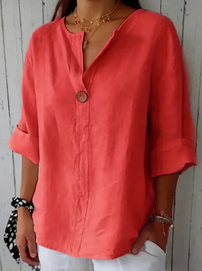 CLEARANCE SALE🔥 Loose T-shirt Women’s V-neck Cotton Button Top
