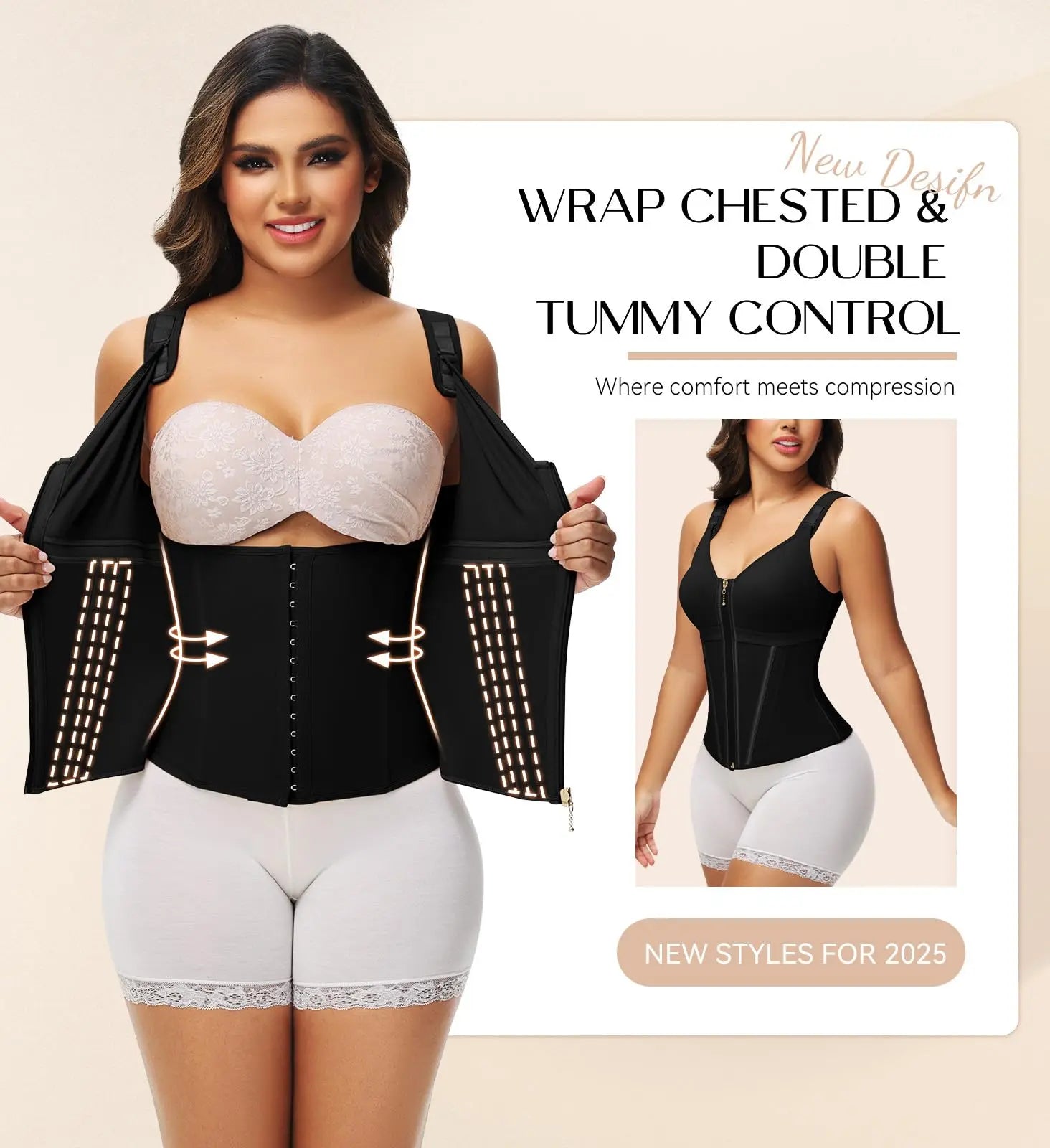 Women's waist trainer shapewear, with bra and shapewear, sports shapewear with adjustable shoulder straps