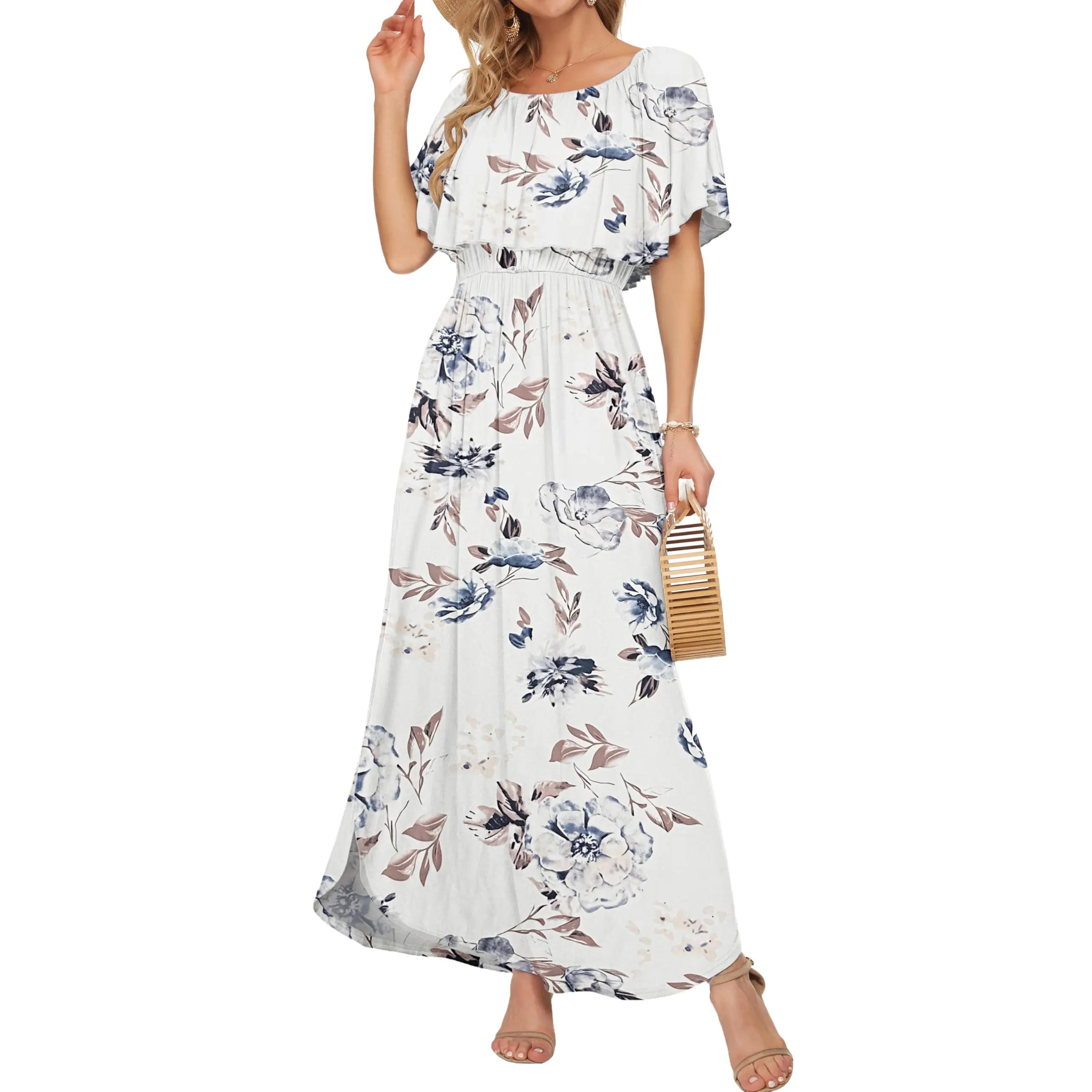 Plus Size Off-Shoulder Dress | Summer Casual | Long Ruffle | Side Split | Beach Maxi | With Pockets | Wedding Guest