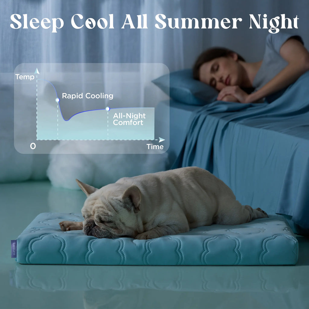 Extra-thick, cooling orthotic mat for dogs – Q-Max>0.5. Cooling mat with washable cover, egg-cage style foam non-slip bed, suitable for extra-large breeds.