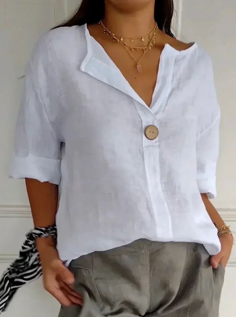 CLEARANCE SALE🔥 Loose T-shirt Women’s V-neck Cotton Button Top