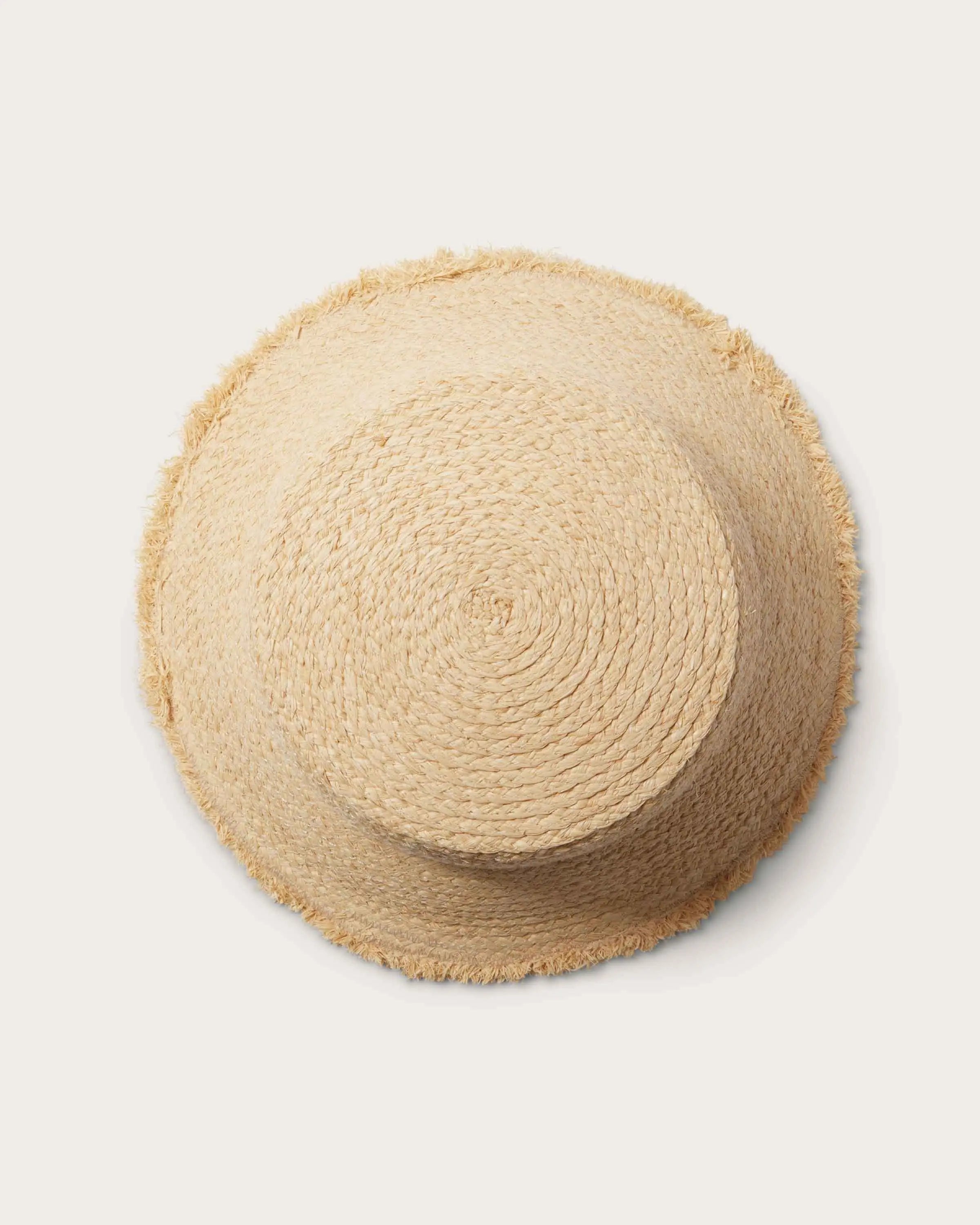 Natural Color Bucket Hat - Hand-woven raffia hat with a wide brim and adjustable size, perfect for a casual summer style.
