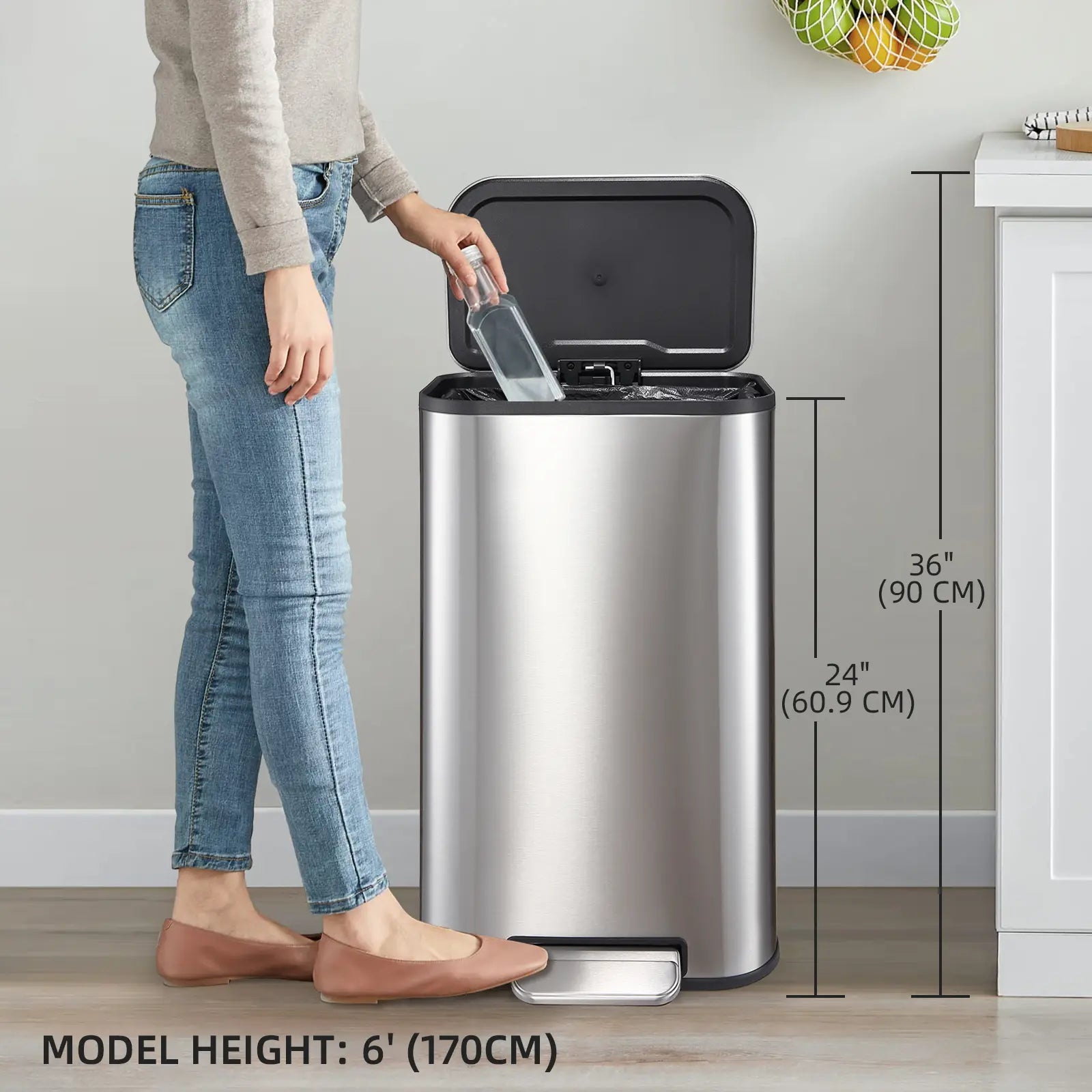 Garvee 8 Gallon Stainless Steel Kitchen Trash Can 30L Rectangular Step Garbage Bin With Soft Close Lid And Fingerprint Resistant Surface Silver