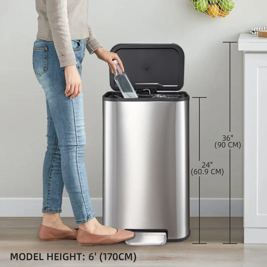Garvee 8 Gallon Stainless Steel Kitchen Trash Can 30L Rectangular Step Garbage Bin With Soft Close Lid And Fingerprint Resistant Surface Silver