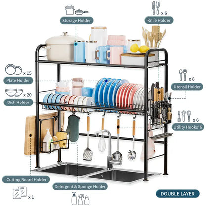 Over Sink Dish Drying Rack with Large Storage Space – 1 & 2 Tier