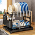 Double-Layer Kitchen Countertop Drain Rack, Metal Material, with Drain Board, Can Hold Tableware, Carbon Steel Material, Kitchen Storage Rack