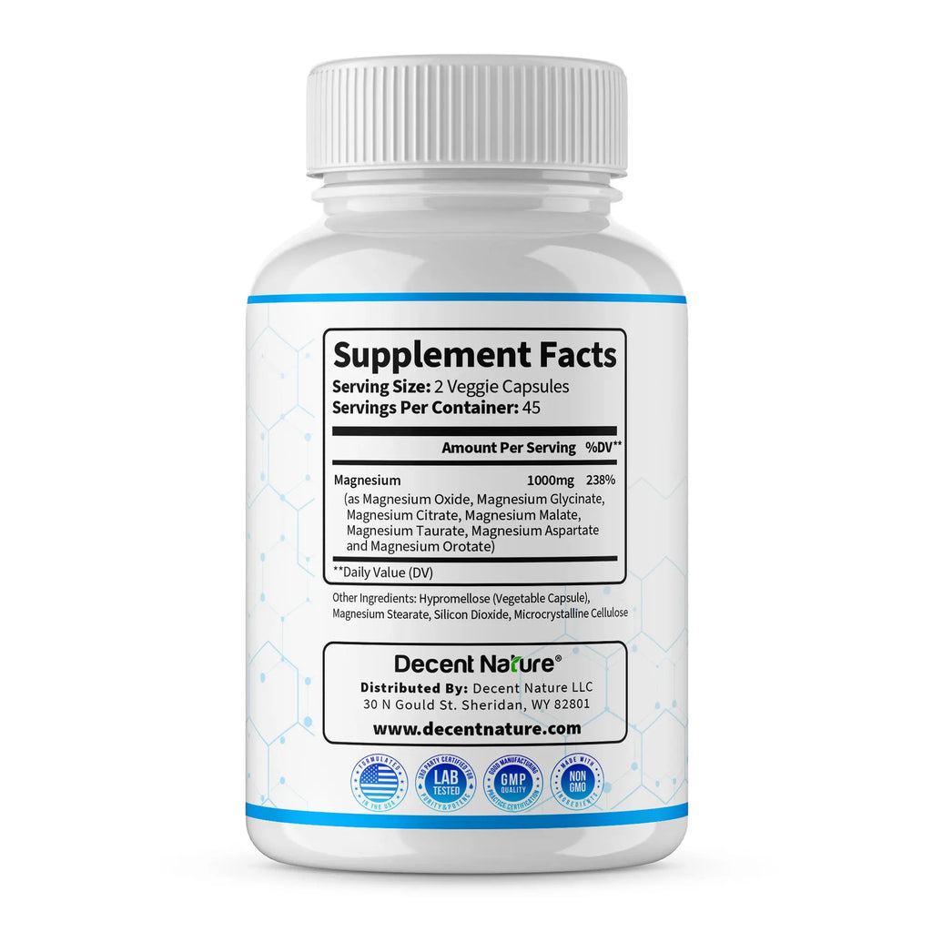 Magnesium Complex 1000mg | 7 Elemental Magnesium | 90 Capsules | Bone Health | Made in USA