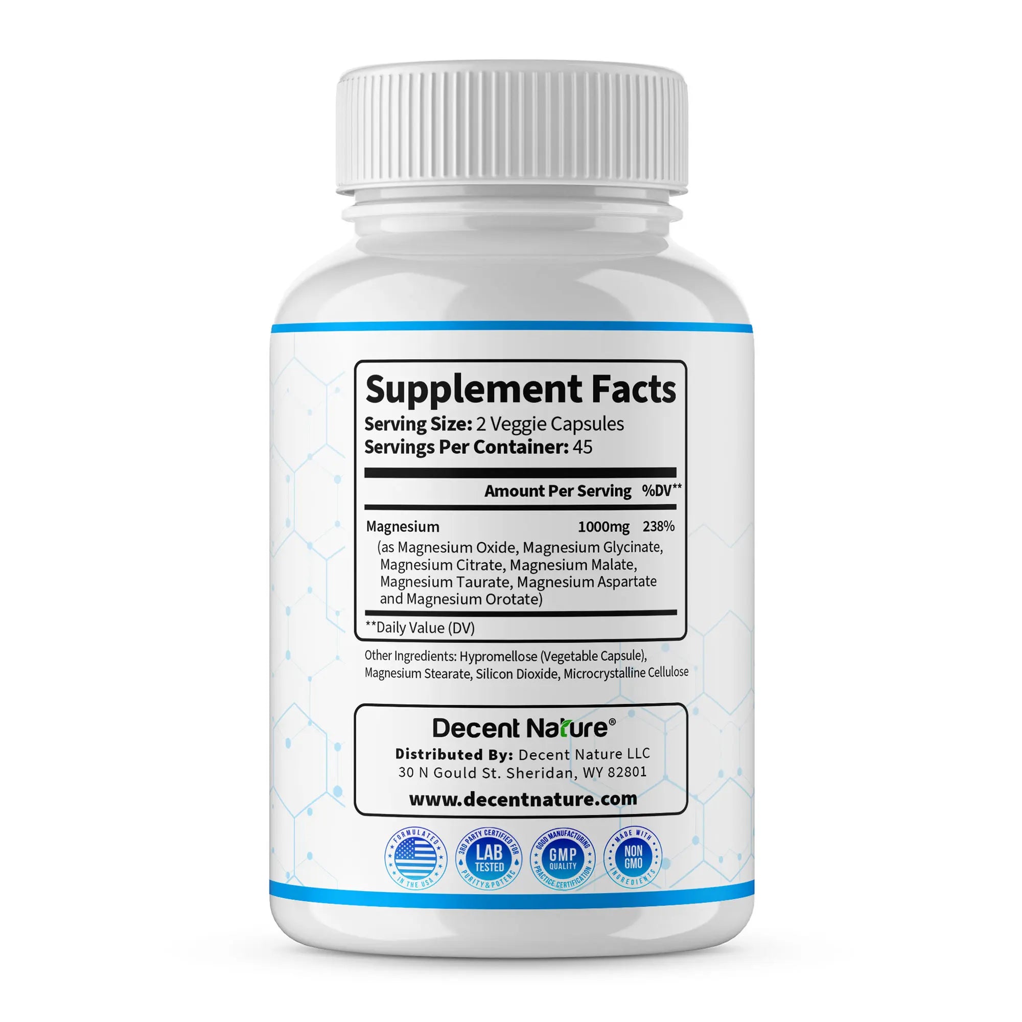Magnesium Complex 1000mg | 7 Elemental Magnesium | 90 Capsules | Bone Health | Made in USA