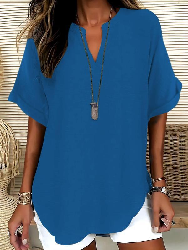 Women’s Solid-Color Short-Sleeve Shirt  Casual Everyday Top
