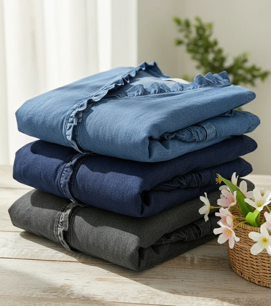 New Arrivals🔥 Women’s Casual Denim V-Neck Ruffled Shirt