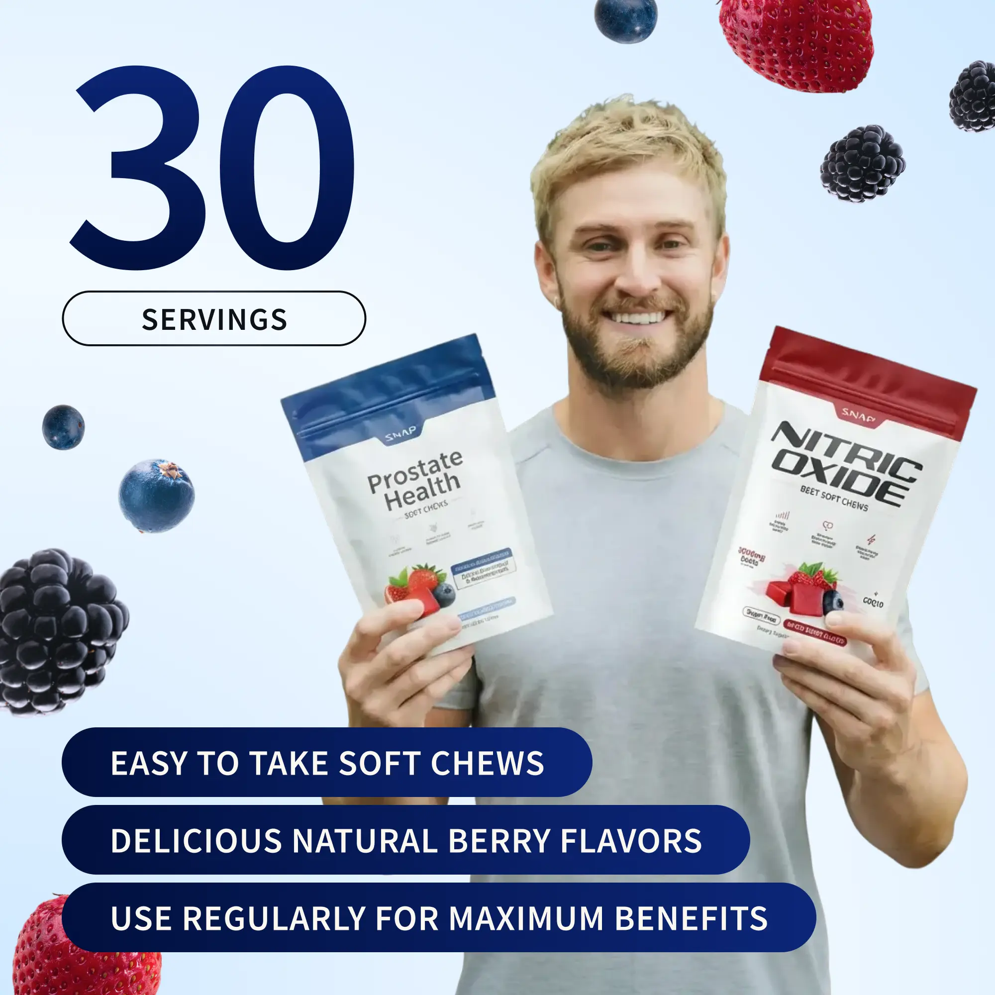 Prostate Health & Nitric Oxide Chews | Urinary Support | Blood Flow & Energy | Antioxidants | Mixed Berry Flavor