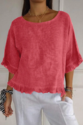 🔥Clearance Sale🔥 Women’s Round Neck Ruffled Cotton And Linen Top