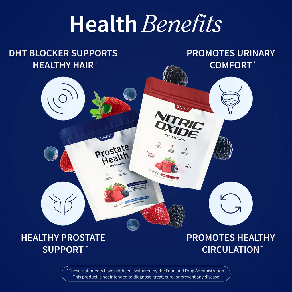 Prostate Health & Nitric Oxide Chews | Urinary Support | Blood Flow & Energy | Antioxidants | Mixed Berry Flavor
