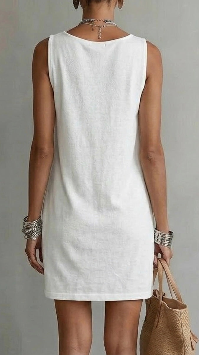 Women’s Sleeveless Cotton Dress with Draped Neckline