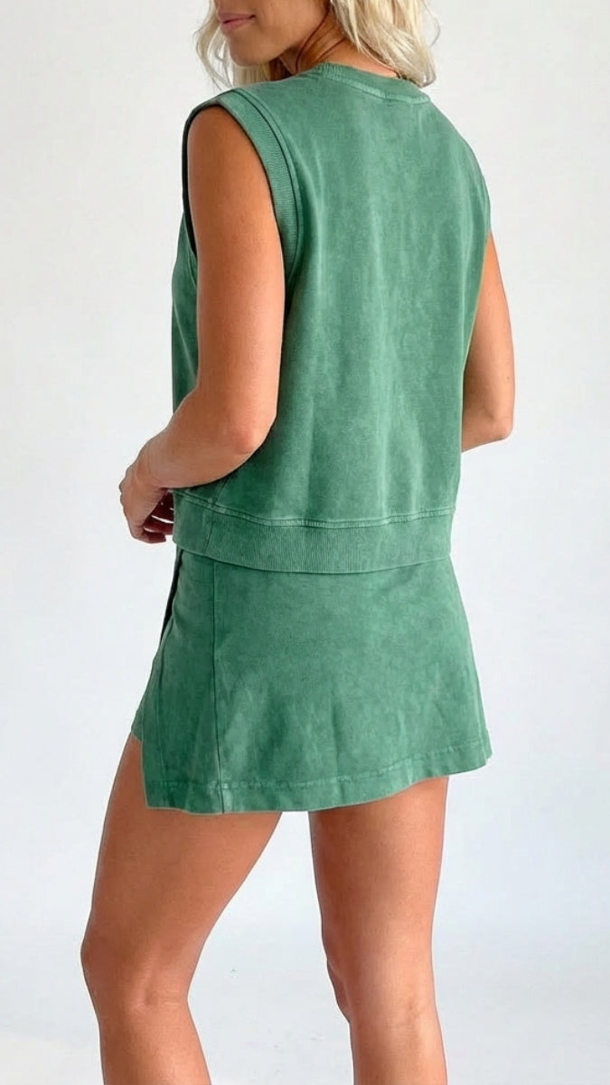 Women’s Distressed-Look Pure Cotton T-Shirt & Shorts Two-Piece Set
